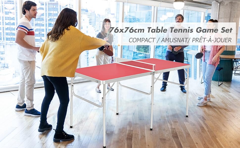 RELAX4LIFE Table De Ping-Pong Pliable Avec 2 Raquettes, Table De Tennis Portable Avec 2 Balles Et Filet Pour Intérieur/Extérieur, Armature En Alu Et 6 Pieds Antidérapants, 152X76X76CM, Rouge 11 1