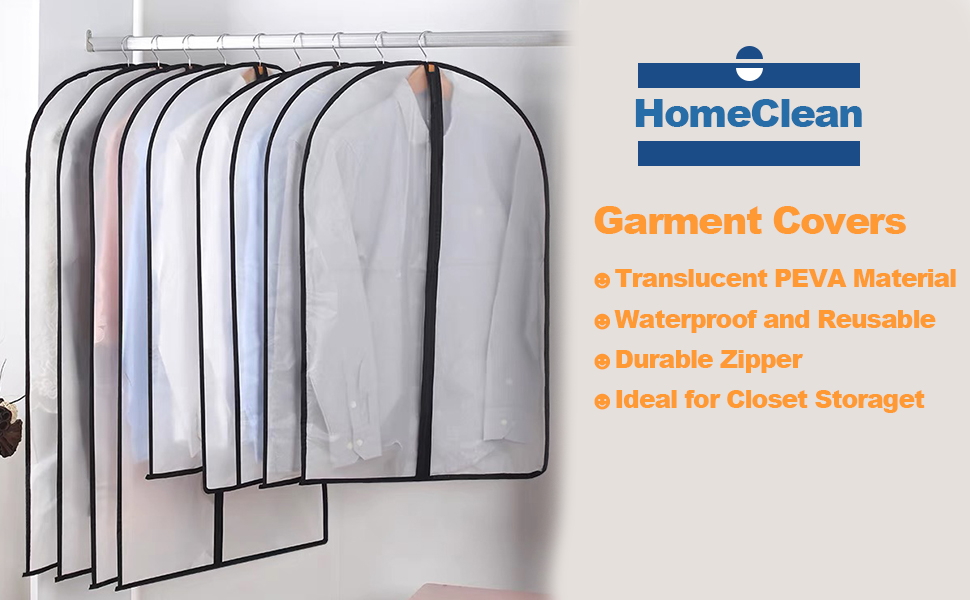 HomeClean Hanging Garment Bag 24''x60'' Lightweight Clear