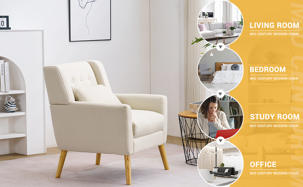 K Knowbody Beige Accent Chair Set of 2, Linen Upholstered