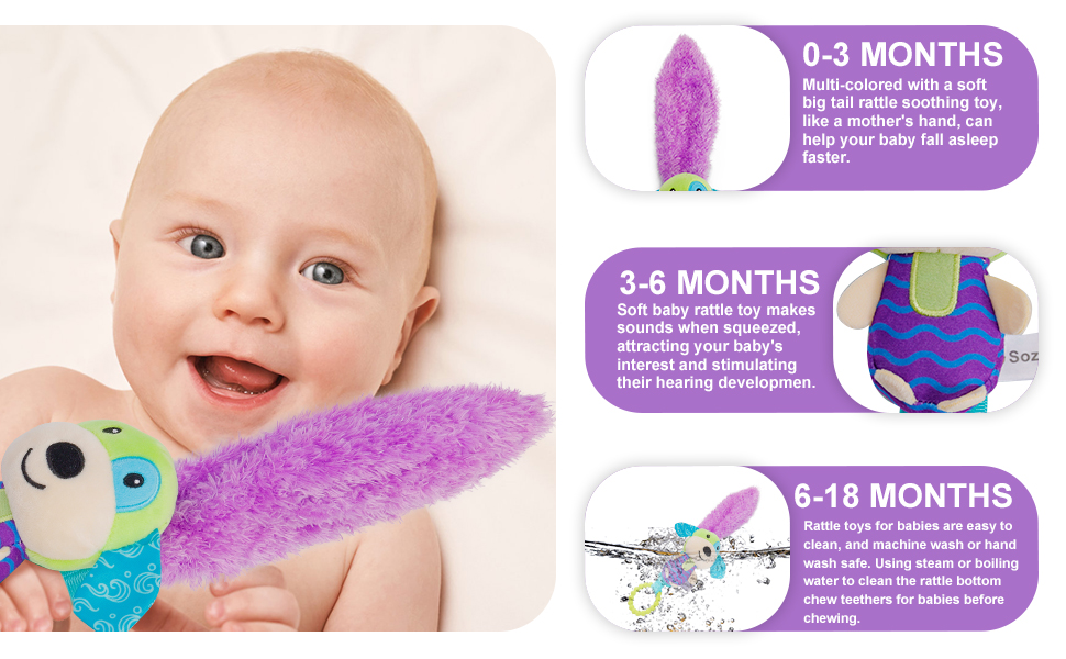 Baby Rattle Toys 06 Months Newborn Soft Stuffed Animal Rattles for