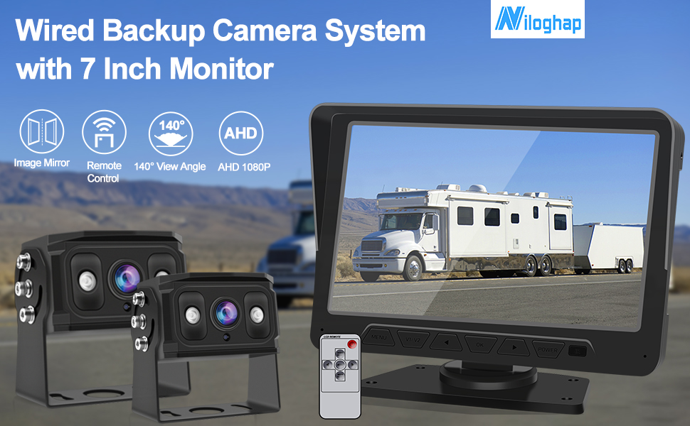 Niloghap Upgraded RV Backup Camera HD 1080P with 7 Inch Touch Key DVR Monitor Night Vision