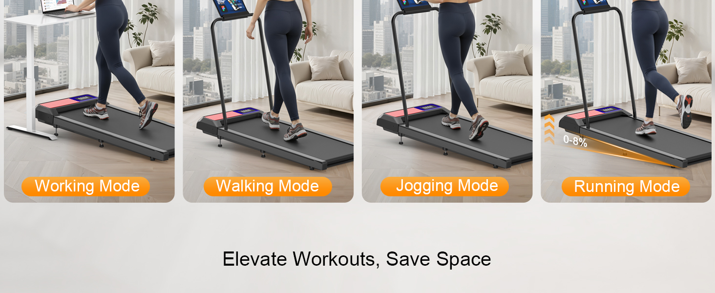 Walking Pad Treadmill with Incline and Handle Bar