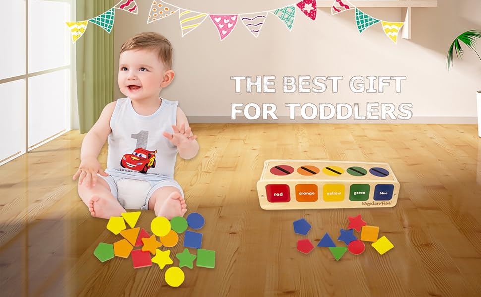 WOODENFUN Color Shape Sorting Toy for Toddler 13, Wooden