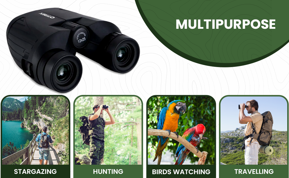 12x25 Compact Binoculars for Adults Kids