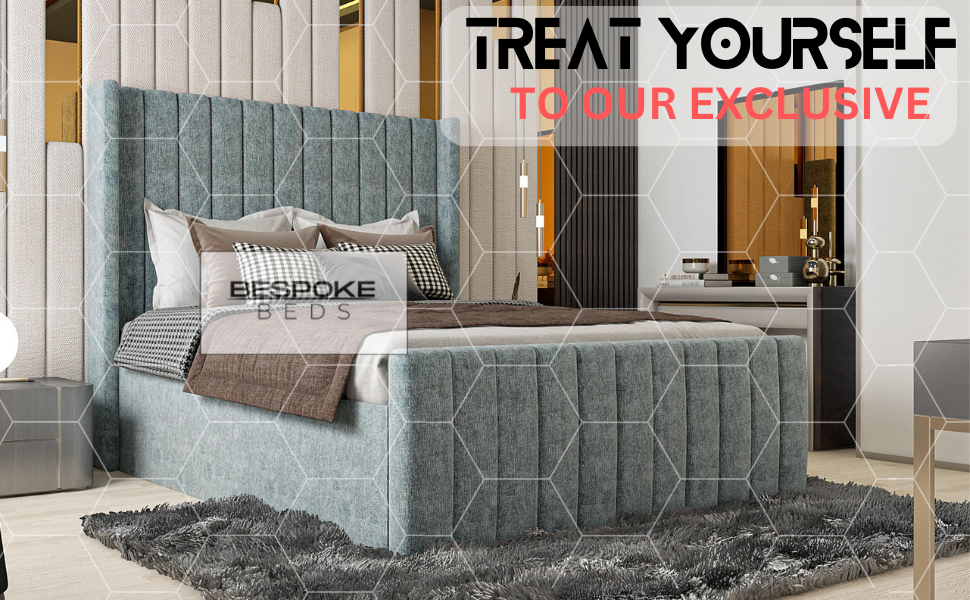 BESPOKE BEDS Winged Luxury Upholstered Bed Frame, Plush Velvet Bed