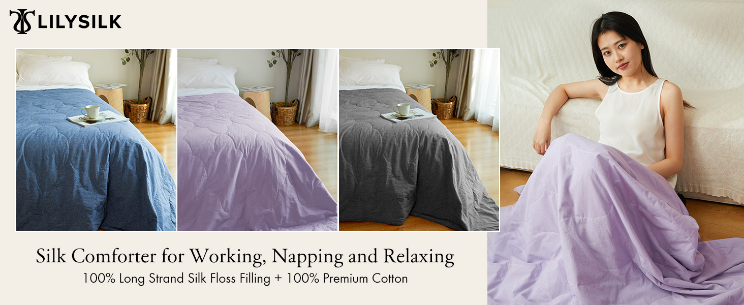 LILYSILK Silk Comforter 100 Silk Filling Duvet Cotton Cover AllSeason