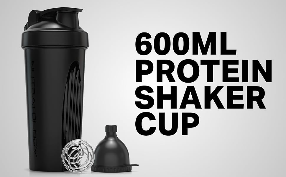 Protein Shaker Bottle with Wire Whisk Blender Ball + Powder Funnel