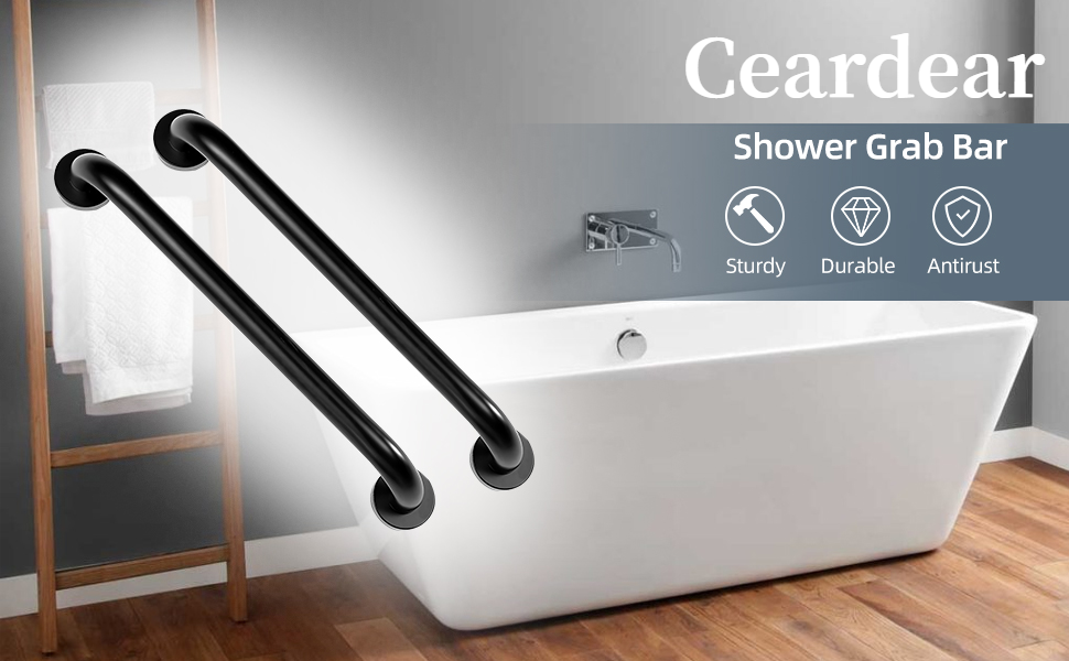 2 Pack 16 inch Matt Black Grab Bars for Elderly for Wall