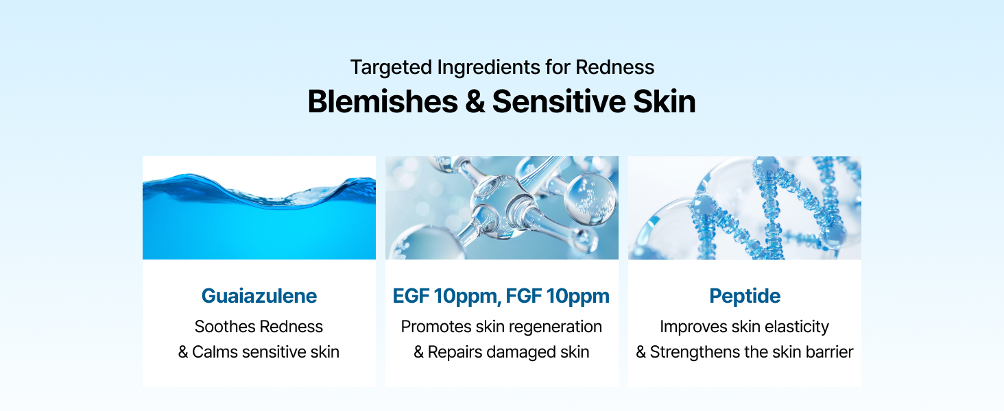 Guaiazulene serum, peptide skincare, EGF 10ppm, blemish care, redness relief, barrier strengthening