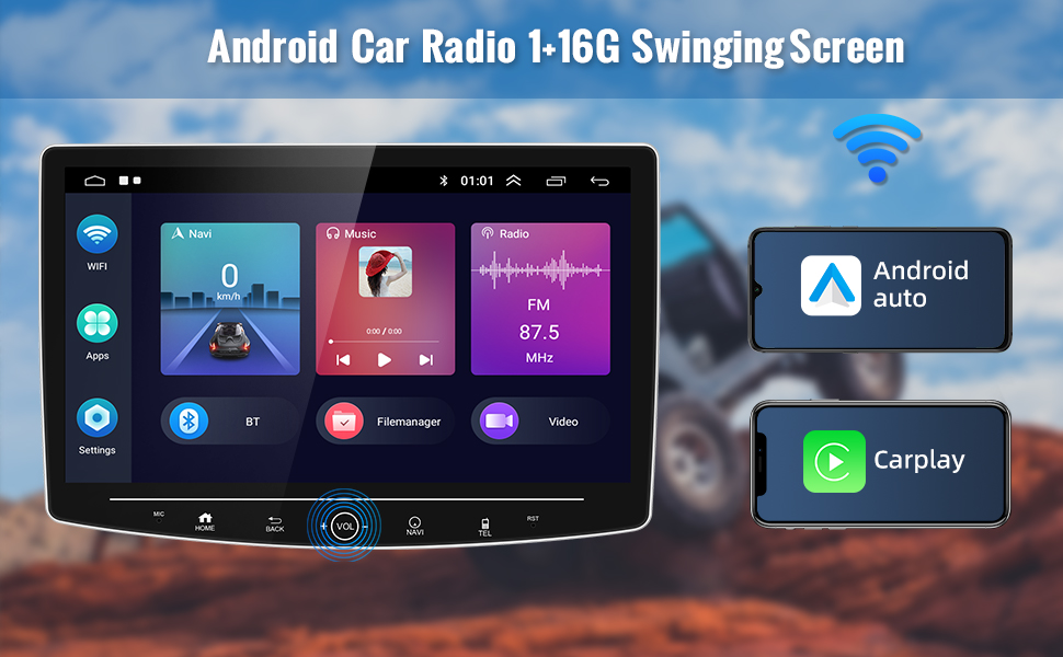 Podofo 10.1“Android 13 Autoradio 1 Din mit Bildschirm Bluetooth Carplay ...