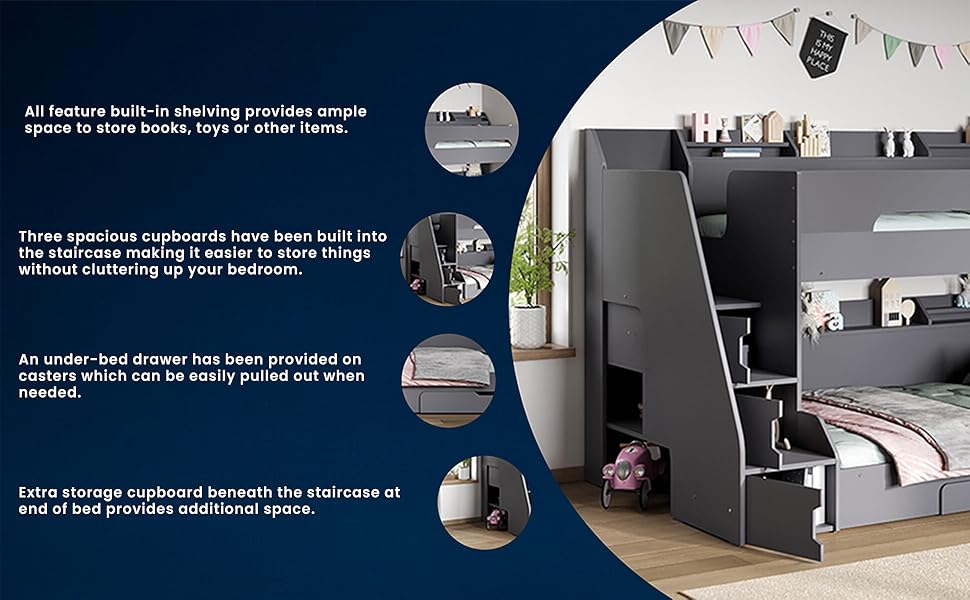 Flair Slick Staircase Triple Bunk Bed with Storage Grey Amazon.co