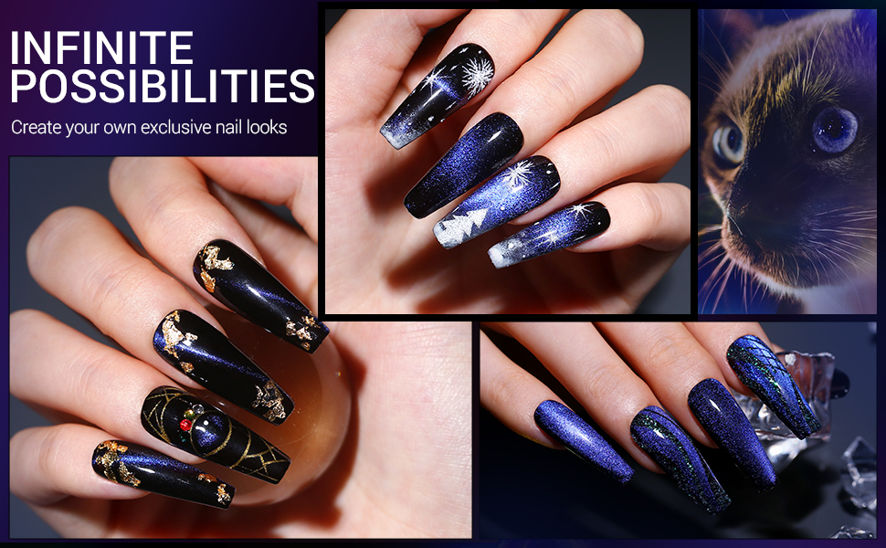 Modelones 9D Cat Eye Gel Nail Polish Set 2 Pcs Black Blue