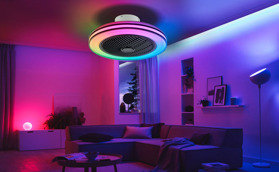 Low Profile Ceiling Fan with Light and Bluetooth Speaker Flush Mount