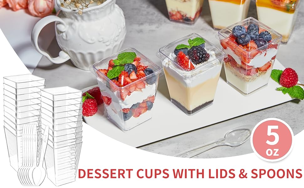 Zezzxu 50 Pack 5 oz Dessert Cups with Lids and Spoons