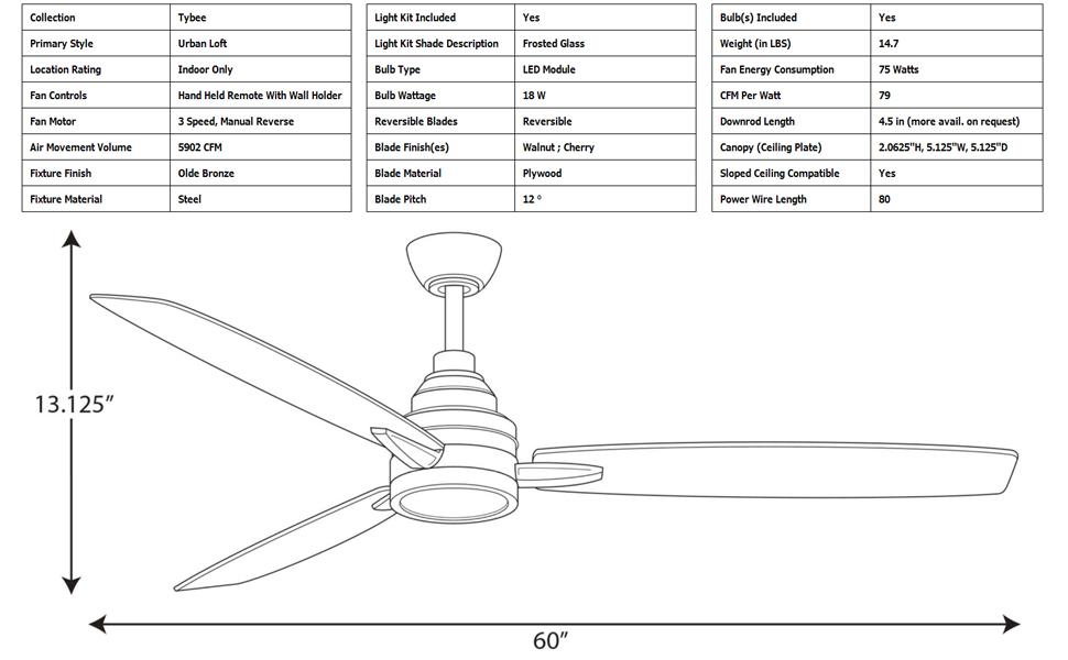 Urban Ambiance Luxury Mid Century Modern Indoor Ceiling Fan, Large Size