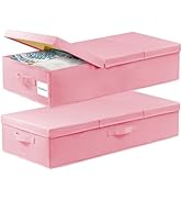 punemi Under Bed Storage With Lids, 2 Pack Pink Underbed Storage Bins Containers for Girls Daught...