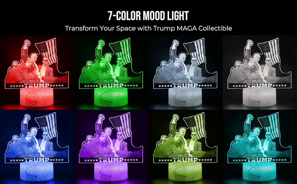 Ikavis 3D LED Night Light Trump Flat Acrylic Illusion Lighting Lamp with 7 Colors and Touch Sensor