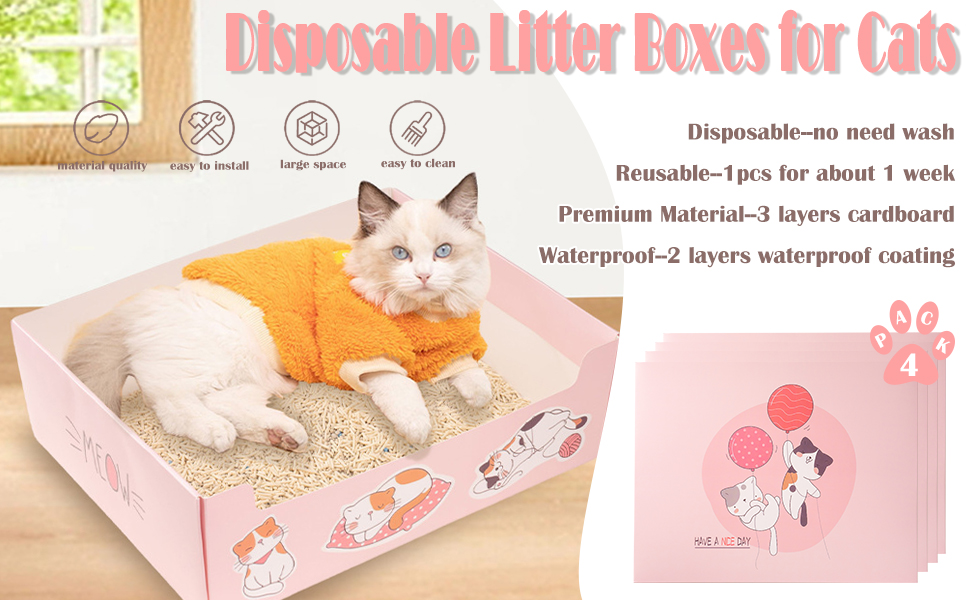 Disposable Litter Boxes for Cats, 4Pcs Collapsible Travel