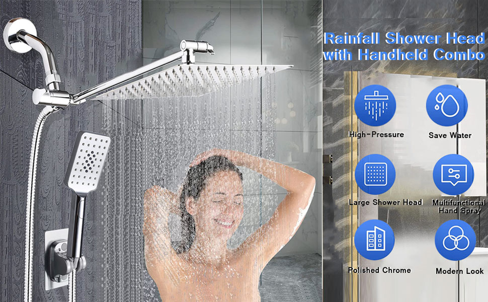 rain shower head with handheld spray，10''High Pressure Rainfall Shower