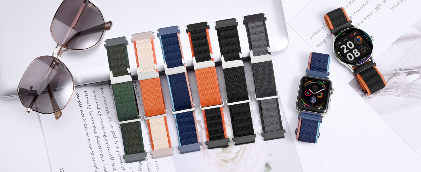 WOCCI Alpine Loop Nylon Watch Bands, Adjustable Sport Straps for Men and Women 18mm 20mm 22mm