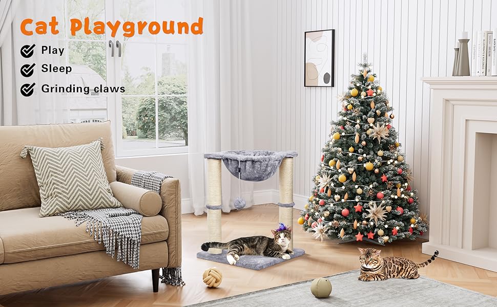HOMIDEC Cat Scratching Post, 50cm Cat Tree with Cat Hammock Bed, Scratching Posts for Indoor