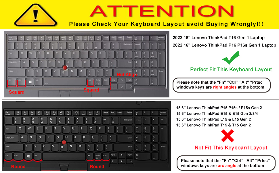 Keyboard Cover Skin for 16" Lenovo ThinkPad T16 Gen 1 P16