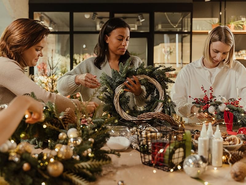 Making Christmas wreaths with twigs