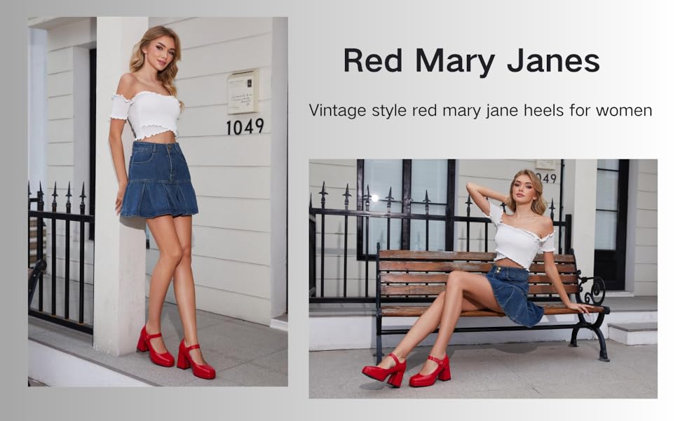 red mary janes ,red platform heels