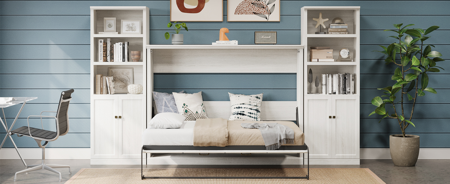 Merax Twin Size Murphy Bed with 1 Side Storage