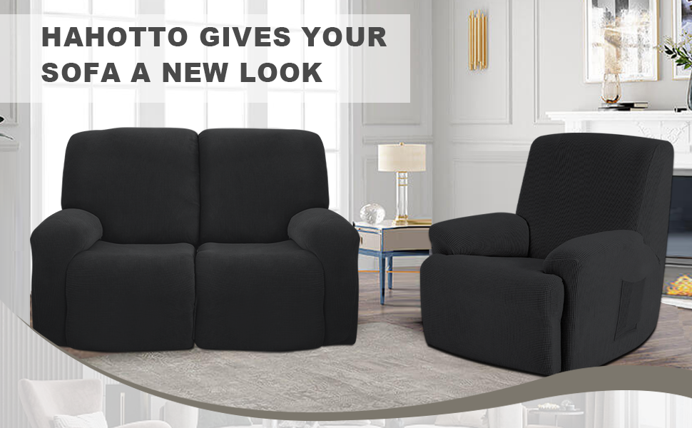 Hahotto 8 Pieces Recliner Sofa Covers Couch Covers for 3 Seats Sofa Recliner,Stretch Recliner