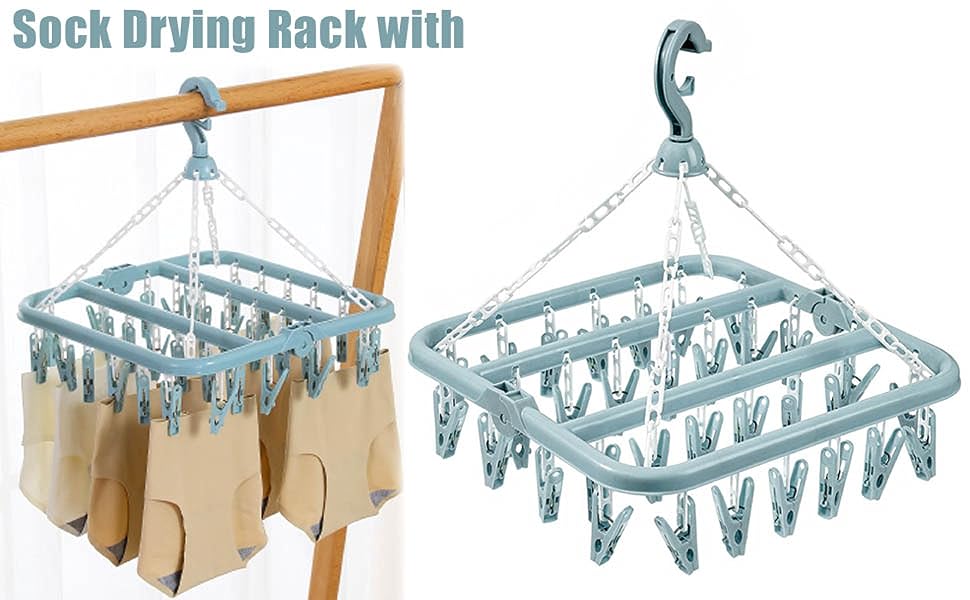 MENFENG Clothes Drying Hanger and Drip Foldable Hanging Sock Rack（32