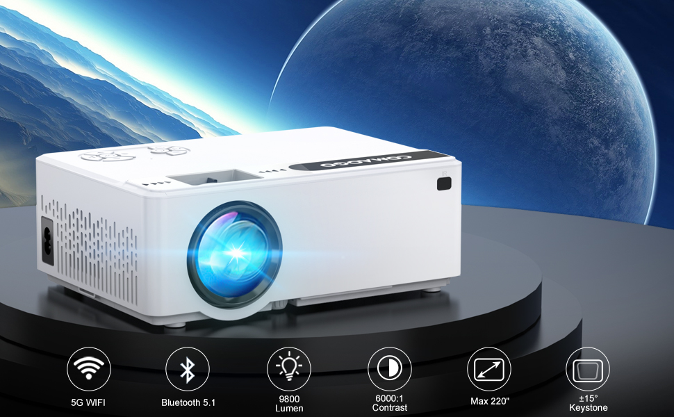 Projector, 5G WiFi Bluetooth 5.1, 9800 Lumens 1080p Upgrade Mini HD