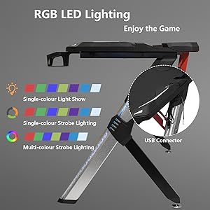 WOLTU Gaming Desk LED Black Computer Racing Table With Cup Holder Headphone Hook Black 14 1