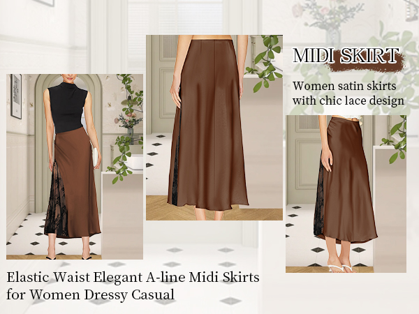 Amazon.com: Pasgreson Women's Satin Midi Skirt Low Waisted