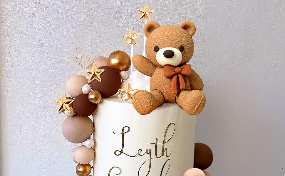 Bear Cake Decoration Beige Brown Balls Cake Topper Boho Bears Cake Cake Decoration Baby Shower