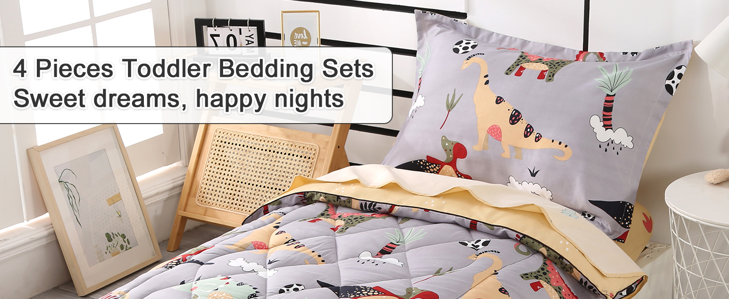 Wowelife Dinosaur Toddler Bedding Sets for Boys Grey