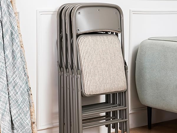 Black Folding Chairs Panana Folding Chairs With Padded Cushion And Back, Metal Chairs For Home And Office,Indoor And Outdoor Foldable Chairs (Grey, 6 Pack Plastic Chair