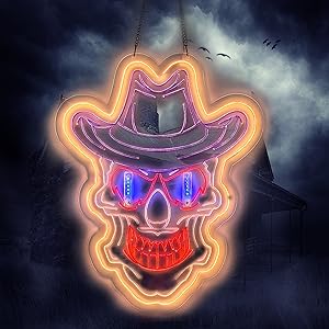 ネオンサイン スカル＆ボーン 幅30cm×高さ29cm Skull Dynamic Flame Eyes Neon Sign for Wall Decor Halloween