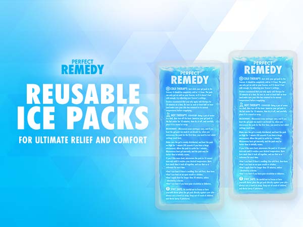 Gel ice packs for cold compress therapy, soothing pain, reducing inflammation & swelling.