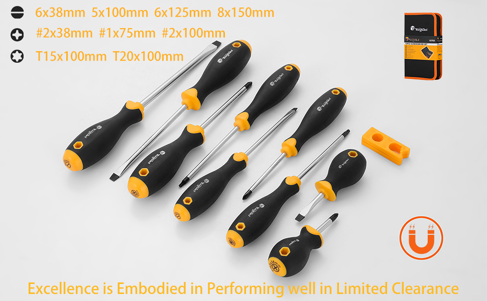 YF YoungFulTool 10 Piece Screwdriver Set Include Slotted Phillip Torx Tips