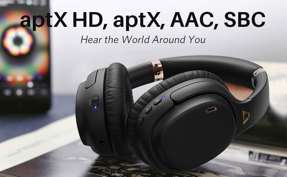 Ankbit E600Pro Hybrid Active Noise Cancelling Headphones, Over Ear