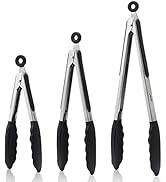 iNeibo Kitchen Tongs Set of 3,7”,9” and 12” Premium Stainless Steel Cooking Tongs, Non Stick and ...