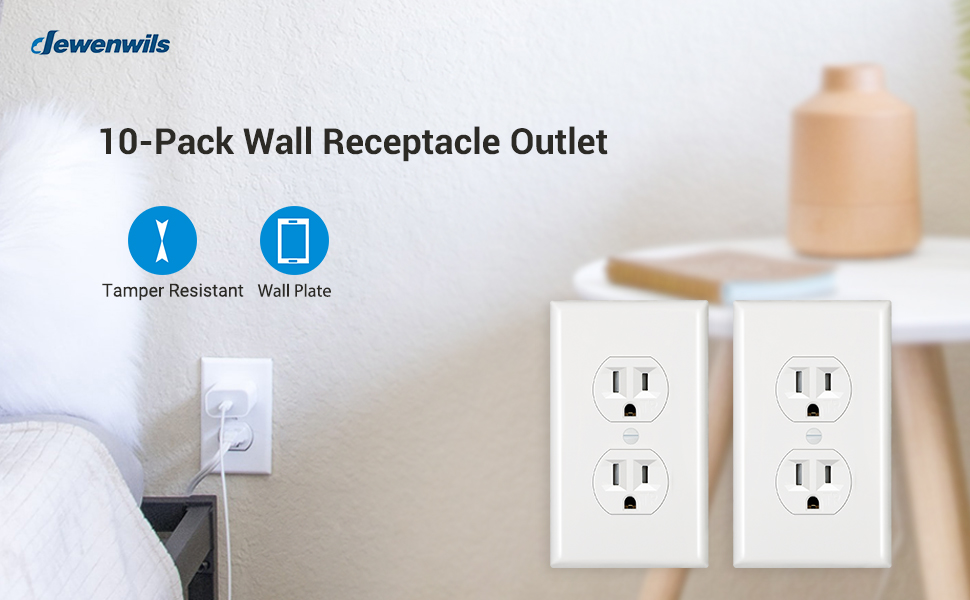 DEWENWILS Duplex Receptacle Outlet, 10Pack Standard Wall Outlet, 15Amp