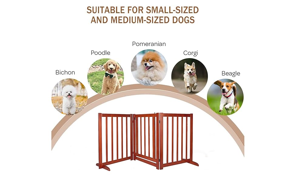Freestanding Wooden Dog Gate with Walk Through Door,Foldable Pet Fence