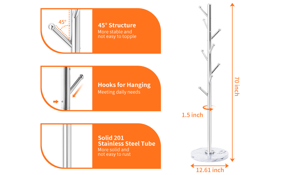 ZOZOE Metal Coat Rack, Solid 201 Stainless Steel Coat Rack