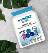 White bottle of Health Salt branded iodized salt with added nutrients. Label shows cartoon characters and mentions vitamins A, D, B12, and folic acid.