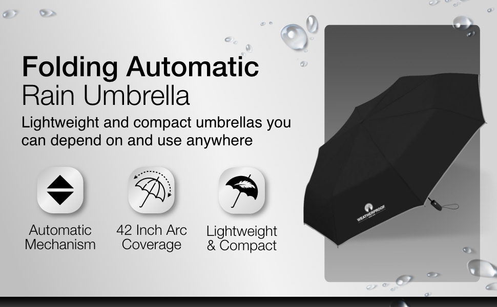 WEATHERPROOF Automatic Rain Umbrella, Compact, Lightweight