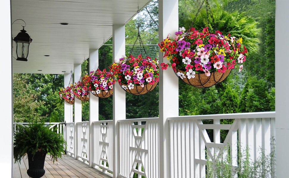 LARDUX Artificial Hanging Baskets with Flowers 12 Inch Fake Flowers