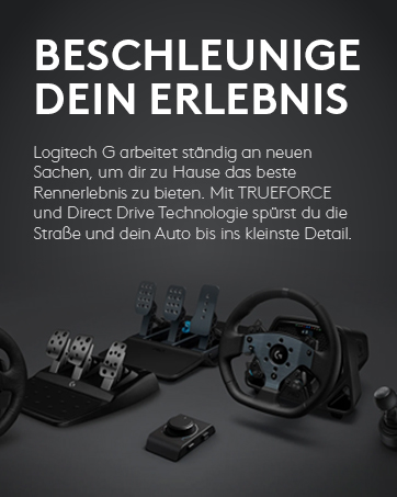 Der Text lautet „BESCHLEUNIGE DEIN ERLEBNIS“. Das Gaming-Controller-Setup am Rennrad wird in dunkler Ästhetik mit dramatischer Beleuchtung dargestellt.
