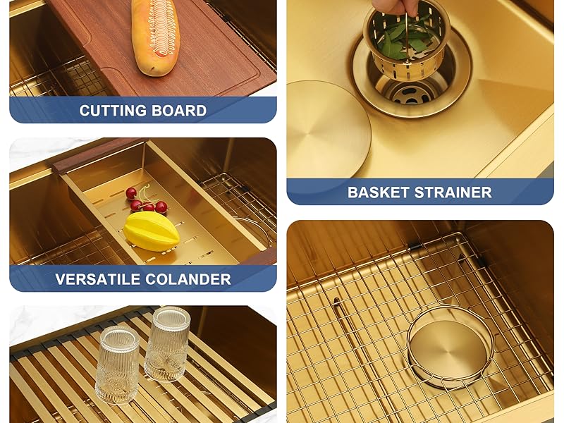Lonsince Gold Undermount Kitchen Sink,Single Bowl Undermount